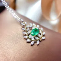 Łańcuchy Meibapj Naturalny Szmaragd Gemstone Olive Oddział Naszyjnik Naszyjnik Prawdziwe 925 Pure Silver Green Stone Green Wedding Jewelry dla kobiet
