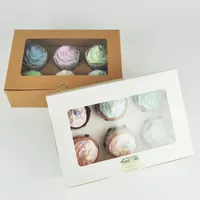 Geschenk Wrap 6 Tasse Kuchenhalter Kraft Karten Papier Cupcake Box Muffin Boxen Dessert Tragbare Paket mit Tablett