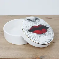 Nordic Jewelry Storage Box Cotton Pad Pen Organizer Earrings Pendant Necklace Collective Big Red Mouth Ceramic Jar with Lid
