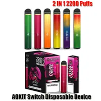 원래 AOKIT 스위치 일회용 전자 담배 장치 2200 PUMPS 2 in 1 1100mAh 배터리 8.5ml 프리 쿼리 포드 카트리지 더블 vape 펜 대 큐브