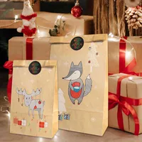 12sets ICRAFT Christmas Kraft Paper Paper Bags Favorite Partito Trattare il Blocking Set Xmas Fox Renna Caramella Caramella Portabicchieri con adesivi