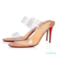 Kvinnor skor lyxdesigner varumärke sandaler sommar sofistikerade patentläder högklackade pvc mules röd botten bara ingenting 85mm
