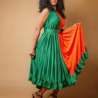 Sukienki swobodne kobiety plisowane sukienki Patchworka bez rękawów z paskiem pasa mody mody afrykańskie świętują eleganckie szaty 2021