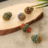 Andere nepalesische buddhistische handgefertigte oval 23x17mm tibetische Messing Metall Clay lose Handwerk Perlen für Schmuckherstellung DIY Halskette
