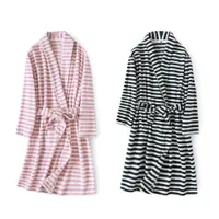 Полосатая пара халаты кимоно гомбе теплые осень весенние длинные пижамы мужские халат домашняя одежда повседневная негабаритная флисовая пижама 210524