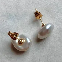 2021 Trend Freshwater Raw Pearl Stud Earrings Anti-allergic 925 Silver 18K Gold Plated Baroque Jewelry for Women Drop 220216