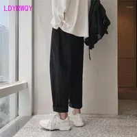 Erkek Pantolon Ldyrwqy 2021 Yaz Japon ve Kore Moda Gevşek Büyük Boy Saf Renk Düz Rahat Kırpılmış