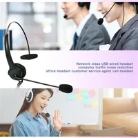Mute Business Call Center Wired USB Earphones Lightweight Computer Headset with Microphone Noise Cancelling for School and Officea265H
