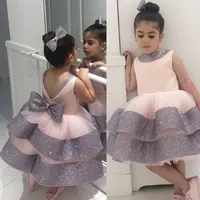 Toddler Kız Tutu Pullu Yay Elbise Prenses Elbiseler Bebek Için İlk 1. Yıl Doğum Günü Bebek Parti PAGEant Christeng Geriye Kız