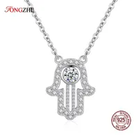 Tongzhe اليد همسة 925 الفضة الاسترليني المرأة محظوظ فاطمة سلسلة طويلة قلادة الأولي تركيا مجوهرات هدية