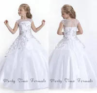 Ucuz Kristal Kısa Kollu Kızlar Pageant Elbiseler 2016 Beyaz Çiçek Kız Elbise Modelleri Küçük Kızlar Pageant elbise Boyutu Küçük Kızlar törenlerinde