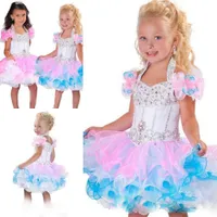 2020 Adorável Halter vestido de baile contas mini-brilho vestidos de concurso sem encosto cristal tubulações organza queque vestido rosa branca flor menina BO6002