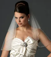 2015 najlepiej sprzedający się krótkie białe / z kości słoniowej One-Layer Veil Bead Edge Wedding Bridal Veils