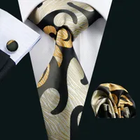 Estratto giallo Mens Tie Pocket Square gemelli Set 8.5cm Larghezza Meeting Business Casual Party cravatta Jacquard tessuto N-1182