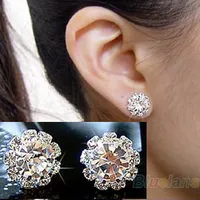 2015 a estrenar FASHION esférica Crystal Flower Stud Earrings para mujeres EH056