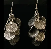 Boemia zingara Zamac Vintage Tibetan Silver Cluster Coin Statement Ciondola gli orecchini per le donne all'ingrosso 12 coppie