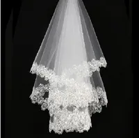 Venda quente Branco Marfim Nupcial Veils Lantejoulas Frisado Suave Tule Curto Véus De Noiva Em Estoque NO: 53