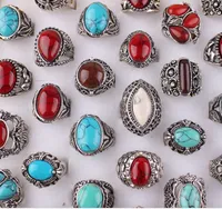 Man gemstone turquoise ring vintage unisex sliver plated black blue red colors mixed styles free shipping