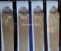 Lummy Micro Ring Loop Beads Remy Human Hair Extensions 18 "-26" 1g / s 100s / pack # 613 Blek blond silke rak