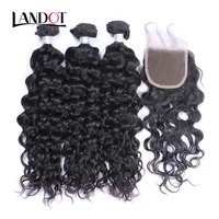 Peruvian Malaysian Indian Brazilian Virgin Hair 3 Bundles with Lace Closure Natural Wave Wet and Wavy Water Wave Curly Mink Human Hair Weave