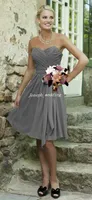 Darmowa wysyłka Vintage Beach Summer Sukienka Sweetheart dekolt Szyfonowa Długość kolana Krótkie Druhna Dress Gray Color