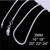 925 Sterling Silver plated Snake Chain Of 2MM 16&quot; 18&quot; 20&quot; 22&quot; 24&quot; inch Fashion Pendant Chain C010