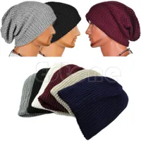 الجملة-شيك الرجال النساء للجنسين الدافئة المعتاد قبعة كاب الجمجمة الشتاء مترهل متماسكة قبعة تزلج 6 ألوان