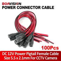 100pcs CCTV Security Camera Power Pigtail Male Female Cable DC Power Connector Cable 12V Monitor Connector