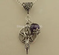 Vintage Silver Fertility Goddess&Pentagram Necklaces Amethyst Charms Bead Chain Statement Necklaces&Pendants Jewelry Friendship Gift 10PCS