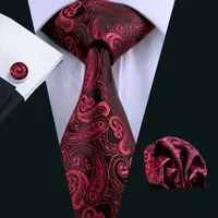 Snabb frakt mens slips set röd paisely silke hanky manschettknappar jacquard vävt slips uppsättning affärsarbete formellt möte fritid n-0314