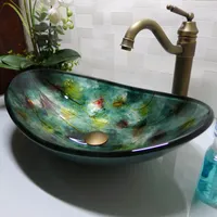 Bathroom tempered glass sink handcraft counter top boat-shaped basin wash basins cloakroom shampoo vessel sink HX017