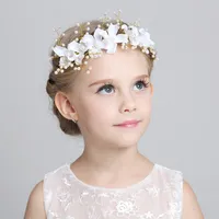 Encantadoras cute crianças crianças véus pedaços de cabeça para combinar flor menina vestidos 2015 branco rosa princesa festão flor menina faixa para o casamento