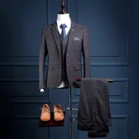 Knappe op maat gemaakte herenpakken klassieke fit pak formele gelegenheid slijtage mans bruiloft tuxedo drie stukken (jas + broek + vest) Bruidegom Tuexdos