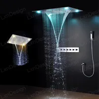 Guochi per doccia a cascata a pioggia Acciaio inossidabile incorporato Guida a pioggia montata a LED con valvola del miscelatore in ottone