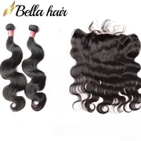 Bella Hair 8a Cierre frontal de encaje con paquetes de cabello sin procesar Virgin Extensiones brasileñas Natural Black Color Body Wave Human