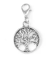 20 unids / lote Vintage Silver Tree Of Life cuelga encantos árbol familiar colgante con cierre de langosta apto para medallón flotante de vidrio