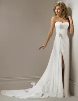 Szyfonowa sukienka ślubna Vestido de Noiva Sweetheart A Linia Frezowanie Talii Front Split Wedding Sukienka z Pleat Train Plus Size