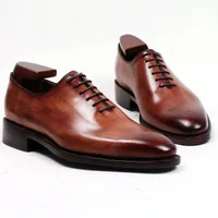 Men Dress shoes Oxfords shoes Custom handmade shoes Men&#039;s shoes genuine calf leather Color brown lace-up shoes HD-J035
