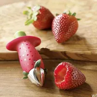 2015 Red Strawberry Tomatoes Stem Huller Remover Vegetales de frutas Accesorios de Cocina Creativos Herramientas de BRICOLAJE JIA475