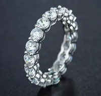 Märke desgin grossist mousserande mode smycken 925 Sterling Silver Round Cut Vit Topaz CZ Diamant Kvinnor Bröllop Band Ring storlek 5-11
