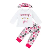 Baby-Mädchen-Winter-Kleidung-neugeborenes Baby-Buchstabe-Druck-Oberseiten + keuchende Hose + Haar-Zusätze 3PCS stellt Ausstattungen Baby-Kind-Kleidungs-Sätze ein
