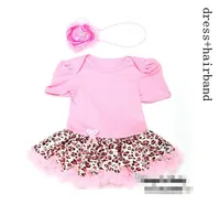 Novo verão bebê menina recém-nascido princesa tutu vestido, vestido de leopardo rosa roupas de crianças, 3 pcs vestido + 3 pcs hairband, 6 pcs / lote