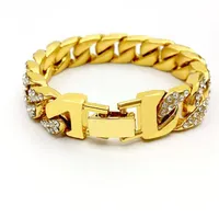 Bracciale a catena da donna Hiphop Iced Out Curb Cuban Link Bracciale placcato in oro bianco con braccialetto di diamanti con strass chiari