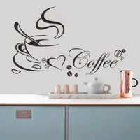 Coffee cup with heart vinyl quote Restaurant Kitchen removable wall Stickers DIY home decor wall art MURAL Drop Shipping JIA214