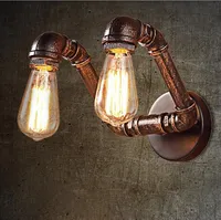 Amerikansk vintage Rh Country Wall Sconce Iron Art Double Heads Personality Pump Pipe Wall Light Edison E27 för Bar Warehouse Cafe