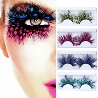 Kleurrijke mode 3d oog make-up valse wimpers overdreven stage kunst mode nep wimpers oranje veren make-up wimpers dropshipping