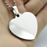 100pcs/lot stainless steel blank heart pet dog ID tags Mirror polished fashion Dog Tags men pendants