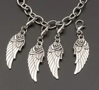 Hot sell ! Tibetan silver Zinc Alloy wings Dangle Bead with Lobster clasp Fit Charm Bracelet 44 x 11mm (390)