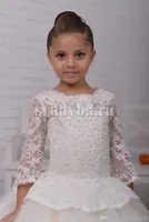 Lace Half Sleeves Pearls Ball Gown Ivory Baby Girl Birthday Party Christmas Dresses Children Girl Party Dresses Flower Girl Dresses