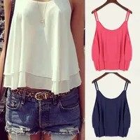 2015 New Women Summer Clothing Bilayer Sleeveless Shirt Chiffon Loose Vest Tops Free Shipping&Wholesales